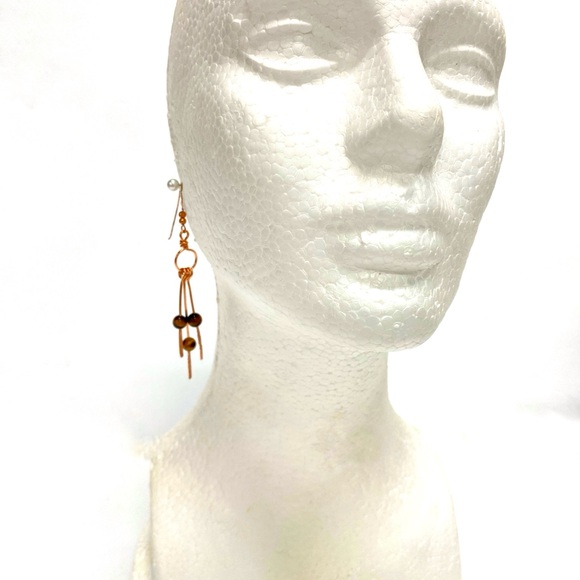 HANDMADE Tigers Eye and Hand Wrapped and Hammered Bare Copper Dangle Earrings - Picture 2 of 10